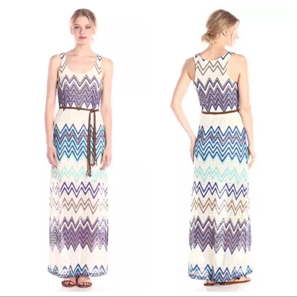 Anthropologie Sanctuary Island Macrame Belted Knit Chevron Crochet Maxi Dress S